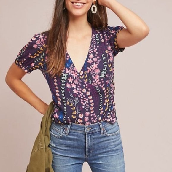 Anthropologie Tops - Anthropologie Meadow Rue Eldoret Purple Floral Top